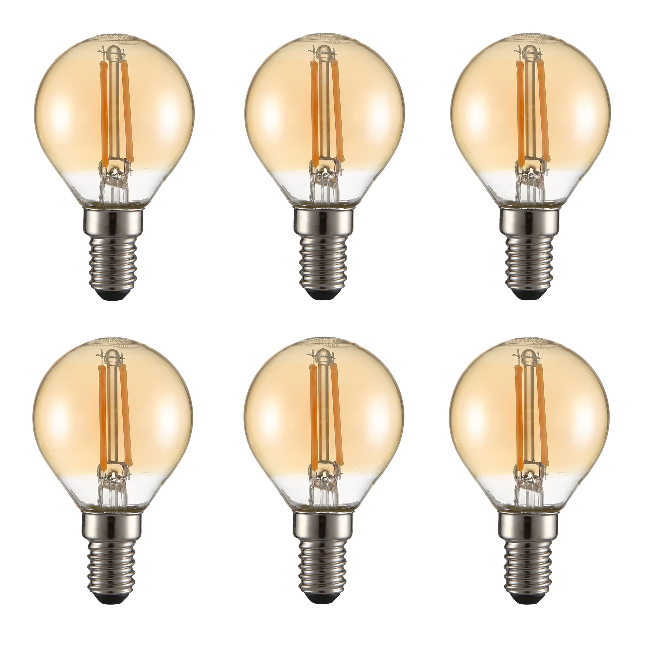 TEKLED® Golf Ball Filament Vintage LED Bulbs | P45 E14 Small Edison Screw | Energy Saving 2W Light Bulb 22W Equivalent | NONDIMMABLE Amber 2400K 220LM | 6-Pack | Warm White