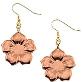 John S. Brana Copper Forget Me Not Flower Earrings, 14K Gold-Plated French Earwires, 2 Inches Long, Hand Finished with Protective Seal
