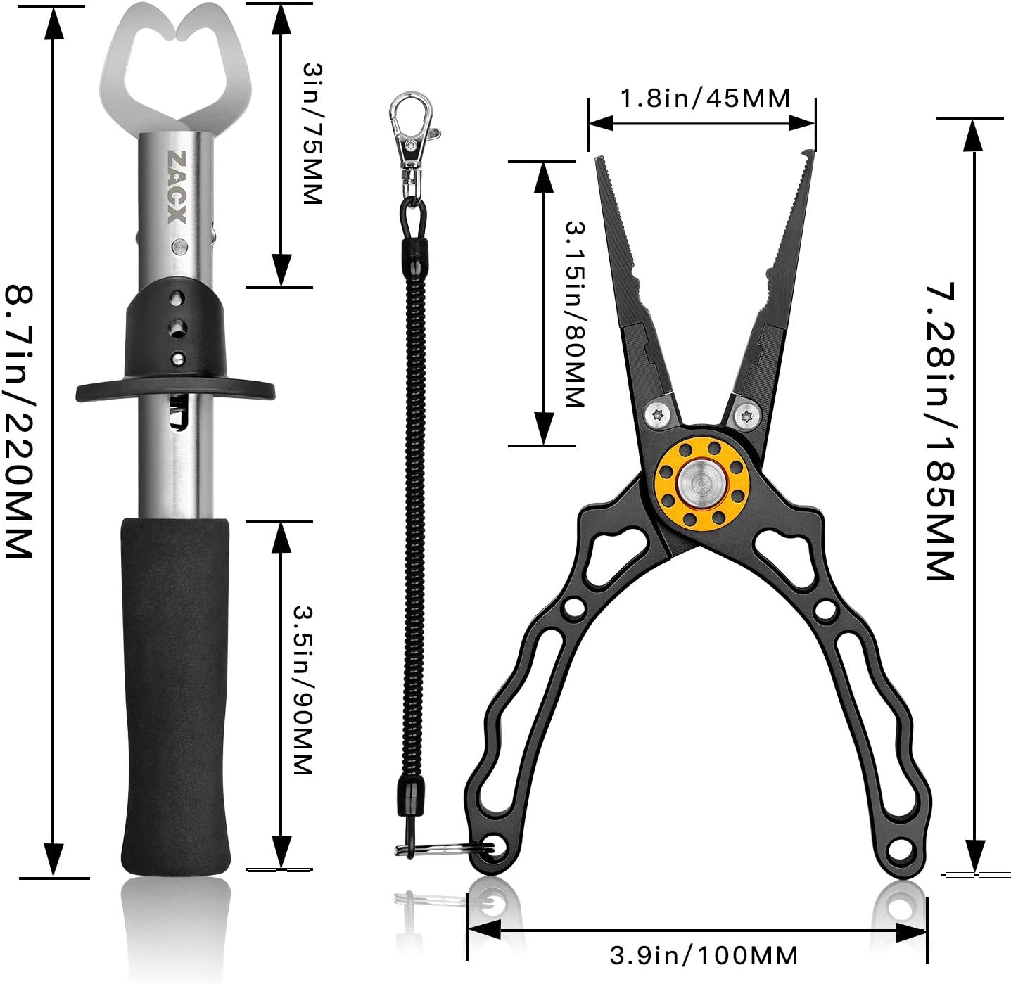 ZACX Fishing Pliers, Fish Lip Gripper Upgraded Muti-Function Fishing Pliers Hook Remover Split Ring, Fly Fishing Tools Set, Ice Fishing, Fishing Gear, Fishing Gifts for Men (Package B) : Sports & Outdoors