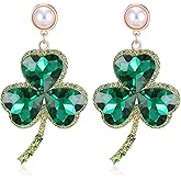 St Patricks Day Accessories Stud Shamrock Earrings for Women, Irish Green Sparkling Shining Cubic Zircon Four Leaf Clover Dangle Drop Earring, Saint Patrick's Day Costume Hat Accessories Jewelry
