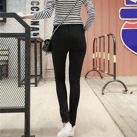 Amazon Co Jp Nancymissy 女性のセクシーなペンシルパンツフィットタイトなスキニーぼろぼろジーンズ苦しめられたストレッチデニム穴ハイウエストジーンズ 服 ファッション小物