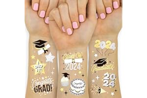 xo, Fetti 2024 Graduation Temporary Tattoos - 48 Foil Styles | New Grad Party Decorations, College Graduate Girls Accessory, High School Senior Gift, Graduation Cap Tassel Decor, Congrats Grad Favor