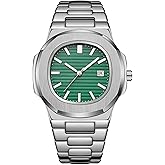 BARAMON Wrist Watches for Men, Nautilus Stainless Steel Quartz Movement Date Luxury Diamond Style Men's Luminous Hands Casual Business Watches