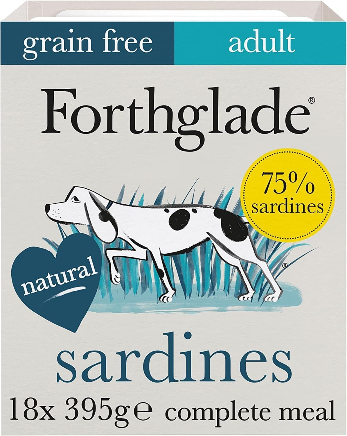 Forthglade Wet Dog Food (18 x 395g Trays) - Grain Free & Hypoallergenic Dog Food, Adult 1 Year+, Sardines with Vegetables, Complete Stomach Sensitive Meals with Natural Ingredients
