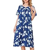 udforsk House Dresses for Women with Pockets Moo Moo Nightgown Short Sleeve Mumu Dress Lounge Dress S-3XL