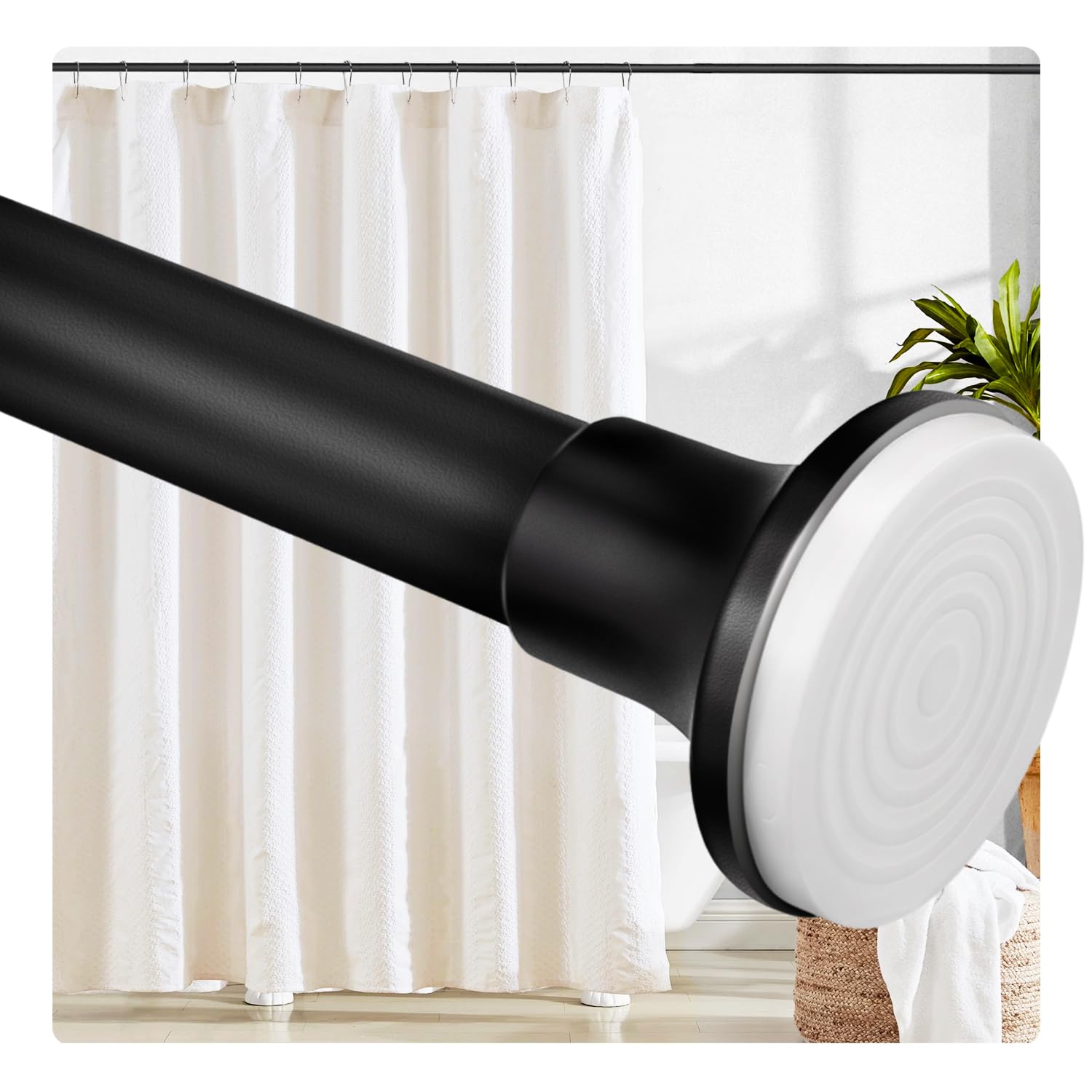 Dmore Shower Curtain Rail Stainless Steel 150-175cm Extendable Black Telescopic Rod Can Be Adjusted By Twisting Without Drilling Can Be Held Securely As Shower Rail