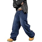 DFGIGT Men's Baggy Hip Hop Jeans Wide Leg Skater Denim Pants Casual Loose Fit Long Trousers Streetwear
