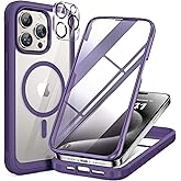 Miracase Magnetic for iPhone 15 Pro Max Case 6.7'' [Compatible with Magsafe] Full-Body Drop Proof Phone Case for iPhone 15 ProMax with Built-in 9H Tempered Glass Screen Protector,Magnetic Purple