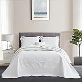 HZ & HY Oversized King Bedspread 128x120 Extra Wide, Ultrasonic Coverlet Bedding Set, Lightweight Thin Comforter, Reversible, 5 Piece, 100% Microfiber, White