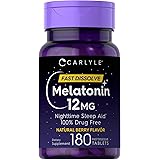 Carlyle Melatonin 12 mg Fast Dissolve 180 Tablets | Nighttime Sleep Aid | Natural Berry Flavor | Vegetarian, Non-GMO, Gluten