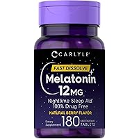 Carlyle Melatonin 12 mg Fast Dissolve 180 Tablets | Nighttime Sleep Aid | Natural Berry Flavor | Vegetarian, Non-GMO…
