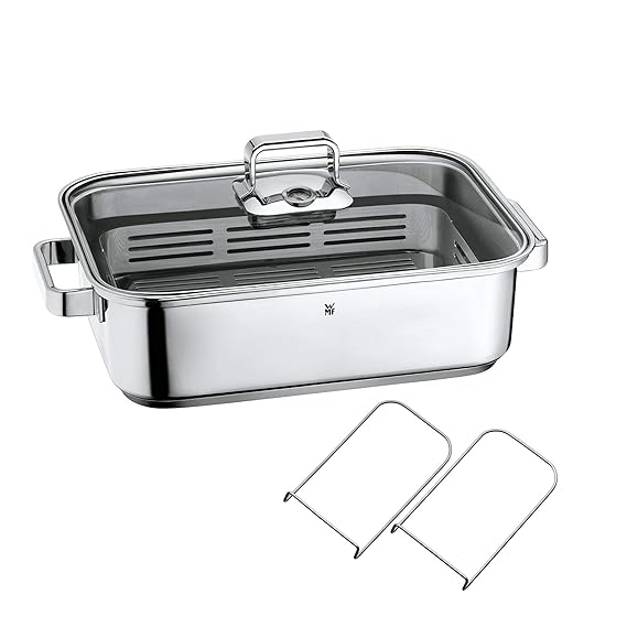 WMF Vitalis Aroma Dampfgarer/Bräter, mit Glasdeckel, Garthermometer, Garblech, Cromargan, Edelstahl, induktiongsgeeignet, 41 