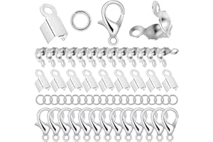 BOYIVI 500Pcs DIY Jewelry Making Accessories Set, 150 Crimp Beads Knot Covers, 150 Clamshell Fold Over Cord Ends, 150 Open Jump Rings, 50 Lobster Claw Clasps for Pendants Bracelet Necklace Crafts(Silver)