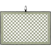 Savannan Golf Towels, Checkerboard Sage Green Checkered Spring Durable Microfiber Waffle Materials Absorbent Golf Accessories with Handy Clip for Women, Men, 24x16 Inch