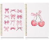 CNhoqc Pink Spiral Journal Notebook - 2pcs Pink Bow Cherry Watercolor Aesthetic College Ruled Lined Pages Hardcover Spiral Bound Journal Subject Notebook Work School Note Taking Removable Dividers