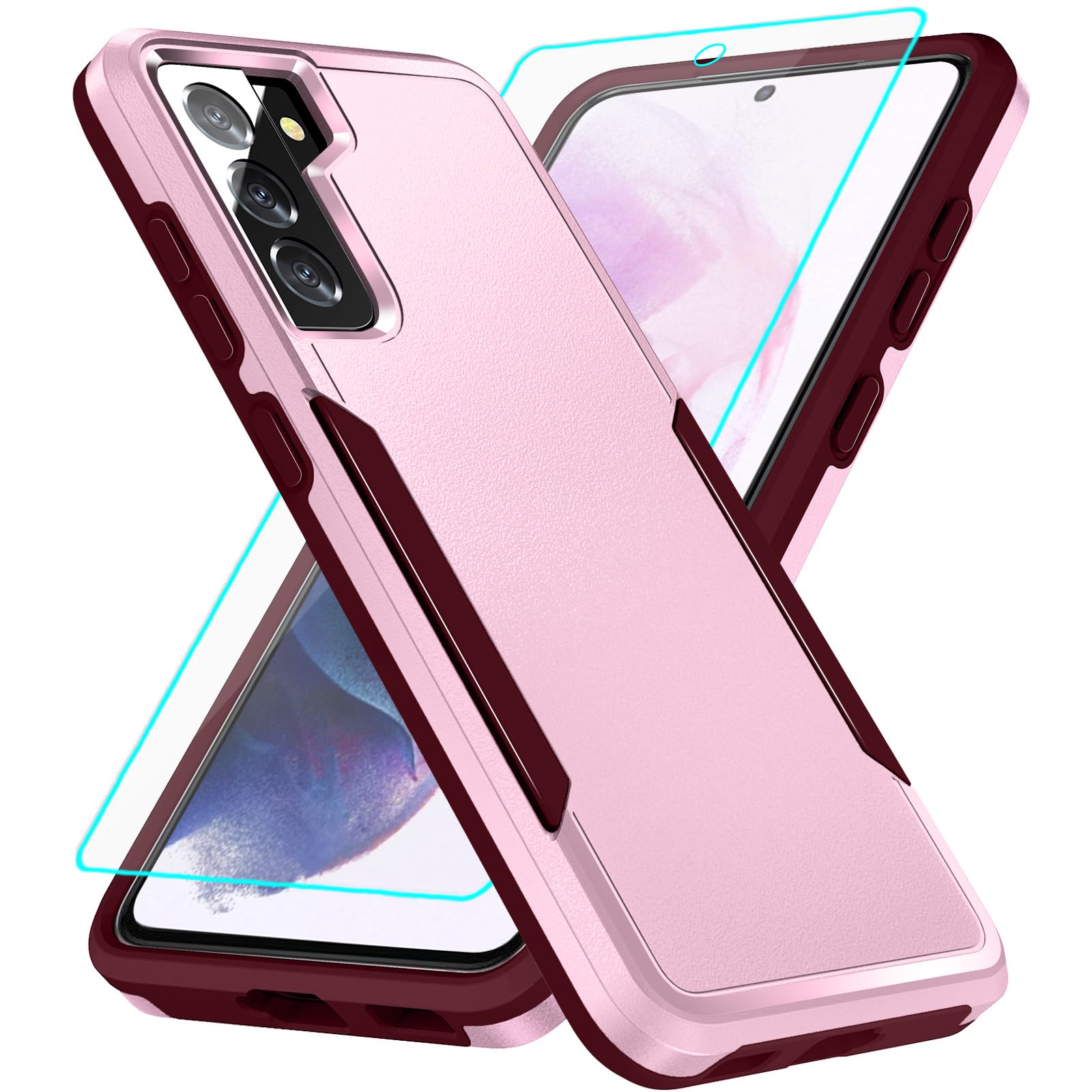 IXJYLCPC for Samsung Galaxy S21 Plus case with Screen Protection: Heavy Duty Protective Shockproof and Scratch Proof Cell Phone case for Samsung Galaxy S21 Plus-Pink