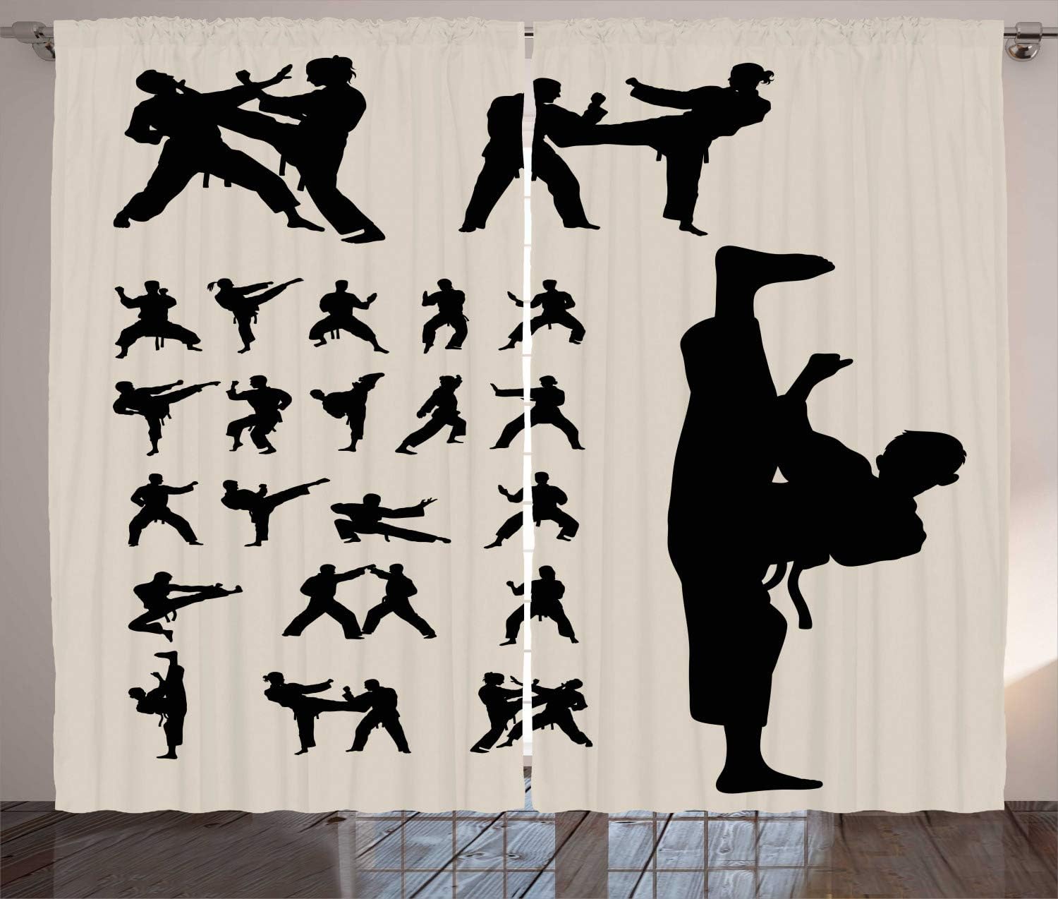 amazoncom lunarable taekwondo curtains silhouettes of martial arts