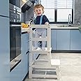 Popin Lover Kitchen Step Stool for Kids and Toddlers with Safety Rail, White Kids Step Stool Standing Tower Stool for Bathroom& Kitchen