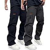 PLEPAN Men's Casual Cargo Pants Drawstring Hiking Workout Tactical Joggers Sweatpants for Men with Pockets