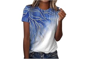 GENERIC Tops for Women Trendy Casual Round Neck Short Sleeve Top Floral Print Tees Vintage Shirt Loose Lightweight Blouses