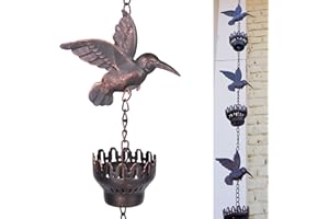 SMQLJXC 8.5Ft Hummingbird and Cup Rain Chain Outdoor Decorative Rain Gutter Drain Rain Catcher Gutter Chain with Bell