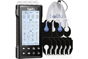 Belifu 4 Independent Channel TENS EMS Unit, 24 Modes,30 Level Intensity Muscle Stimulator Machine, Rechargeable Electric Pulse Massager with 10 Pads&5 Set Leads Wires, for Pain Relief Therapy(Black)