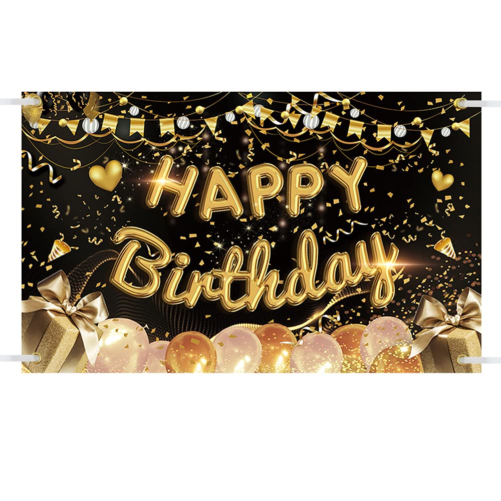 Birthday Backdrop Banner，110 * 180cm Birthday Party Decoration Poster Extra Large Party Background Decorations Supplies (black)