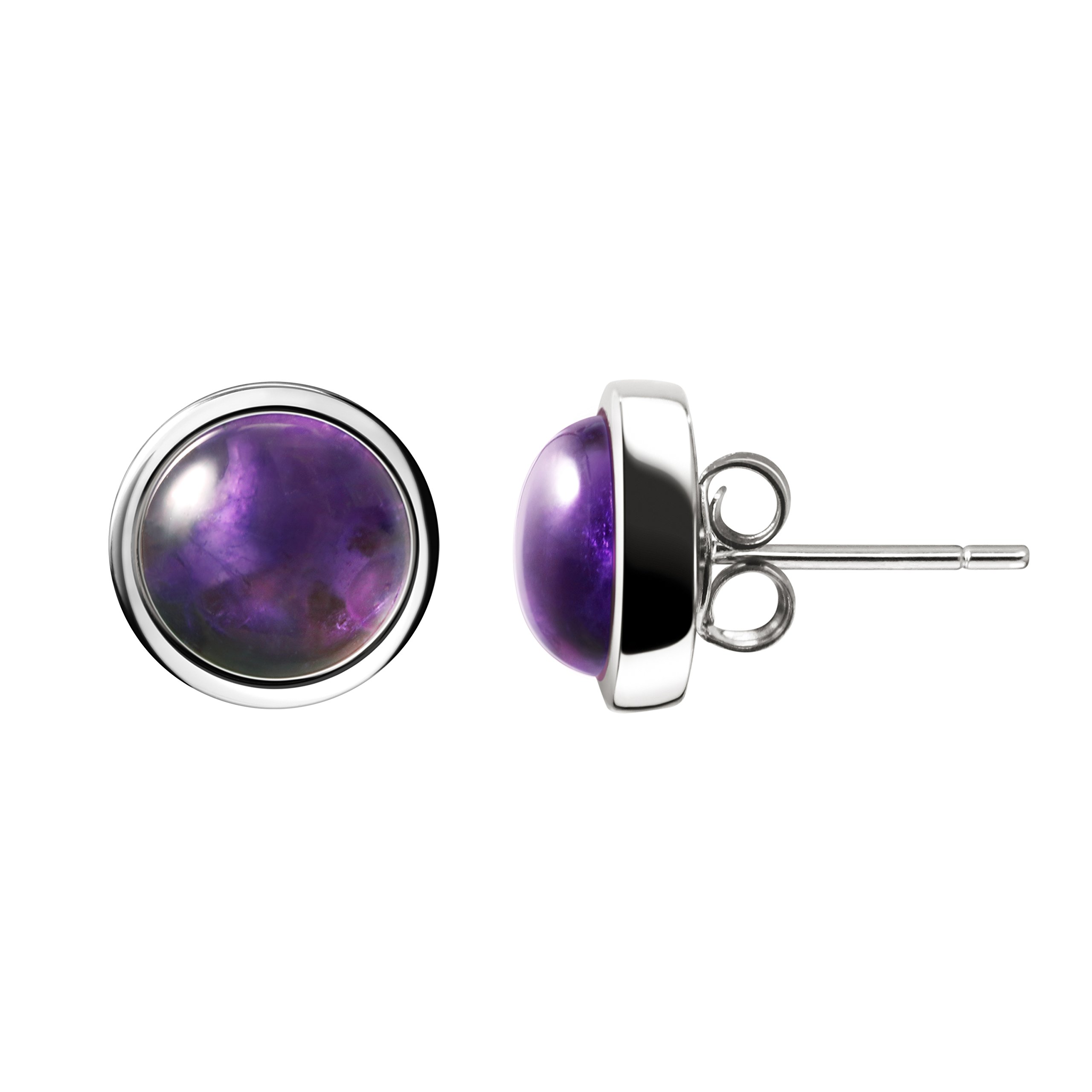 Franki Baker Natural Amethyst Gemstone & Sterling Silver Stud Earrings. Grade AA. Stud diameter: 10mm.
