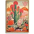 KISSFOX Mexican Canvas Poster Wall Art Cactus Desert Tropical Plant Prints Vintage Green Pink Orange Botanical Floral Painting Colorful Southwestern Rustic Picture Decor Living Room Bathroom Bedroom