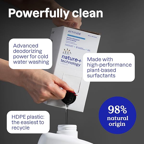 ATTITUDE LIQUID LAUNDRY DETERGENT, EWG VERIFIED, HE COMPATIBLE, PLANT-BASED & VEGAN, NATURAL LAUNDRY SOAP, UNSCENTED, 40 LOADS, 67.6 FL OZ