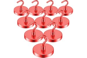 VNDUEEY 10 Pack 110 Lbs Magnetic Hooks, Strong Magnet Hooks Heavy Duty. Neodymium Magnetic Hanger for Hanging, Rust Proof Red Magnets with Hooks for Cruise, Refrigerator, Kitchen, Grill, Coat, Storage