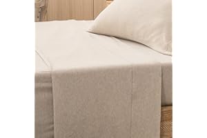 PURE ERA Jersey Knit Flat Top Sheet Only 100% T-Shirt Heather Cotton Super Soft Comfy Breathable (1-Pack, Queen, Beige)