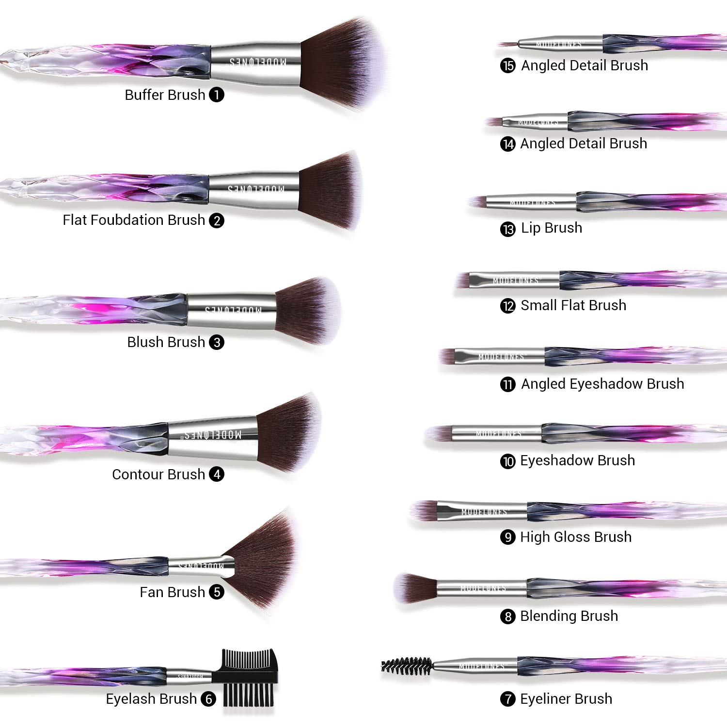Modelones 15 PCs Makeup Brushes, Acrylic Handle Series Professional Premium Synthetic Cosmetic Brushes for Blending Foundation Powder Blush Concealers Highlighter Eye Shadows Brushes Kit: Beauty
