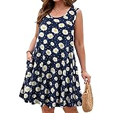 JollieLovin Women Plus Size Curvy Summer Tank Sun Dresses Sleeveless Causal T-Shirt Dress Beach Swing Cover up(L-5X)