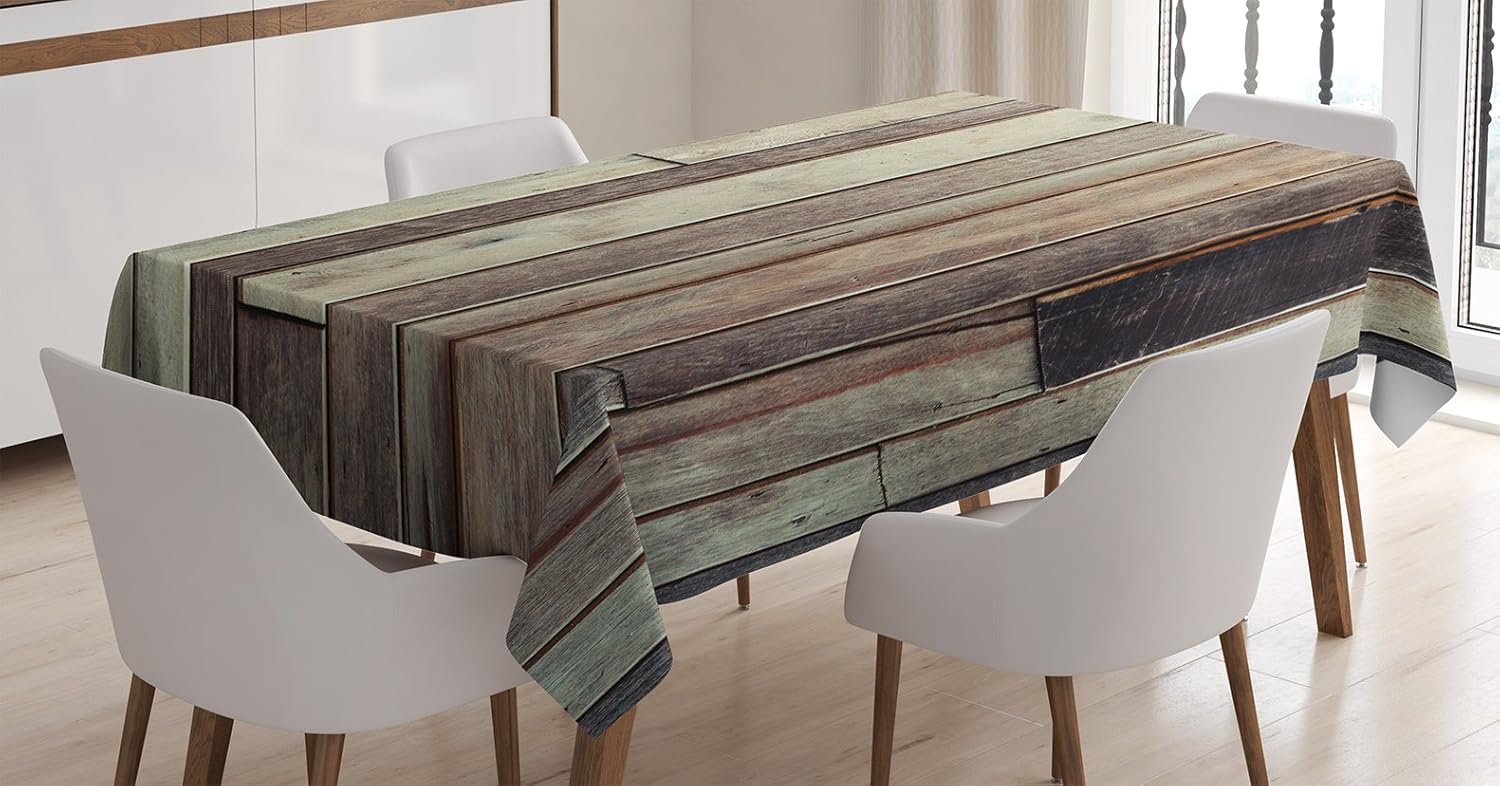 Ambesonne Wooden Tablecloth, Antique Old Planks Flooring Wall Picture American Style Western Rustic Panel Graphic Print, Dining Room Kitchen Rectangular Table Cover, 60 X 84 Inches