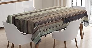 Ambesonne Wooden Tablecloth, Antique Old Planks Flooring Wall Picture American Style Western Rustic Panel Graphic Print, Dining Room Kitchen Rectangular Table Cover, 60 X 84 Inches