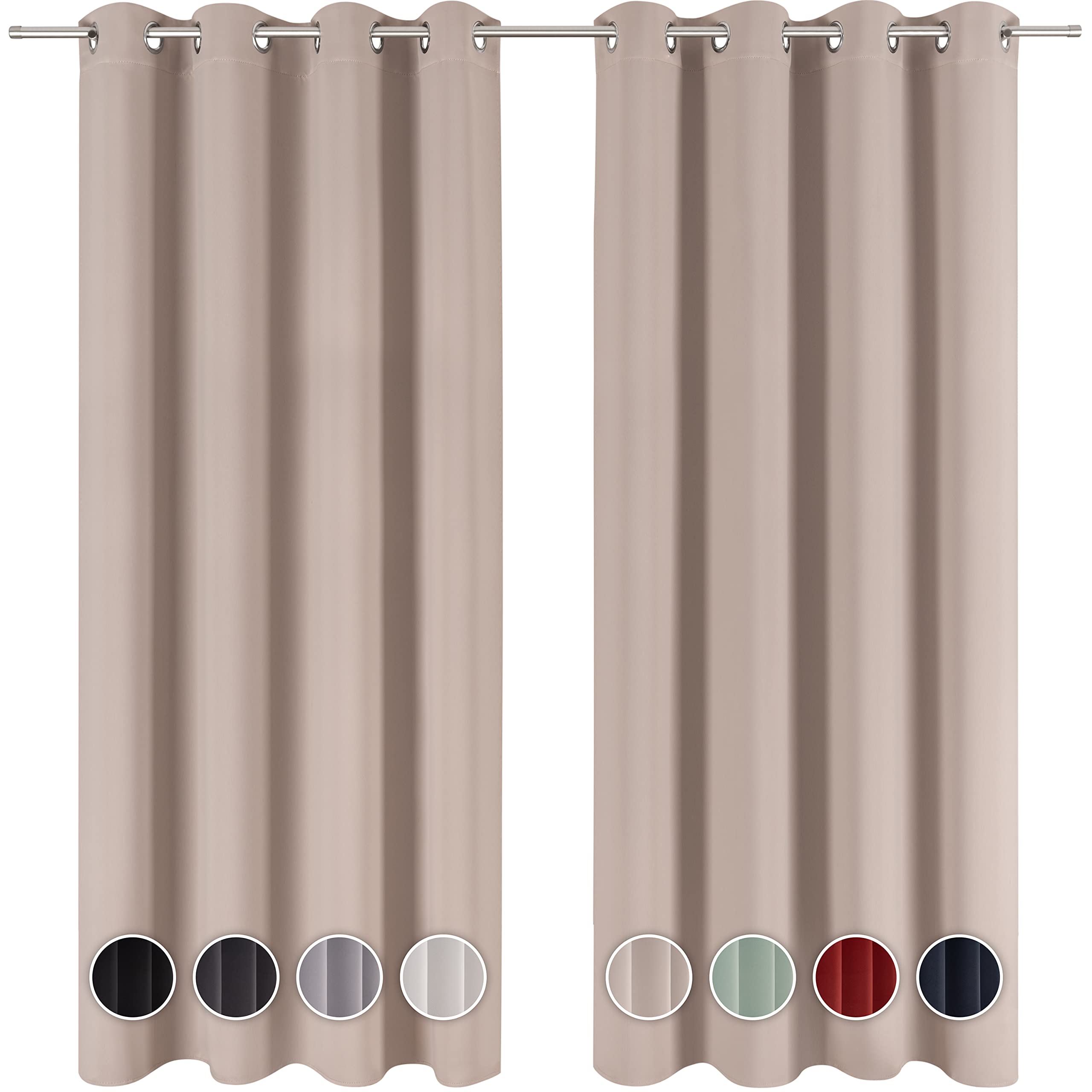 Blumtal Blackout Curtains - Set of 2 Eyelet Curtains - Easy Installation, Maximum Protection, Black Out for Bed and Living Room, Taupe, 117 x 138 cm (46″ x 54″)