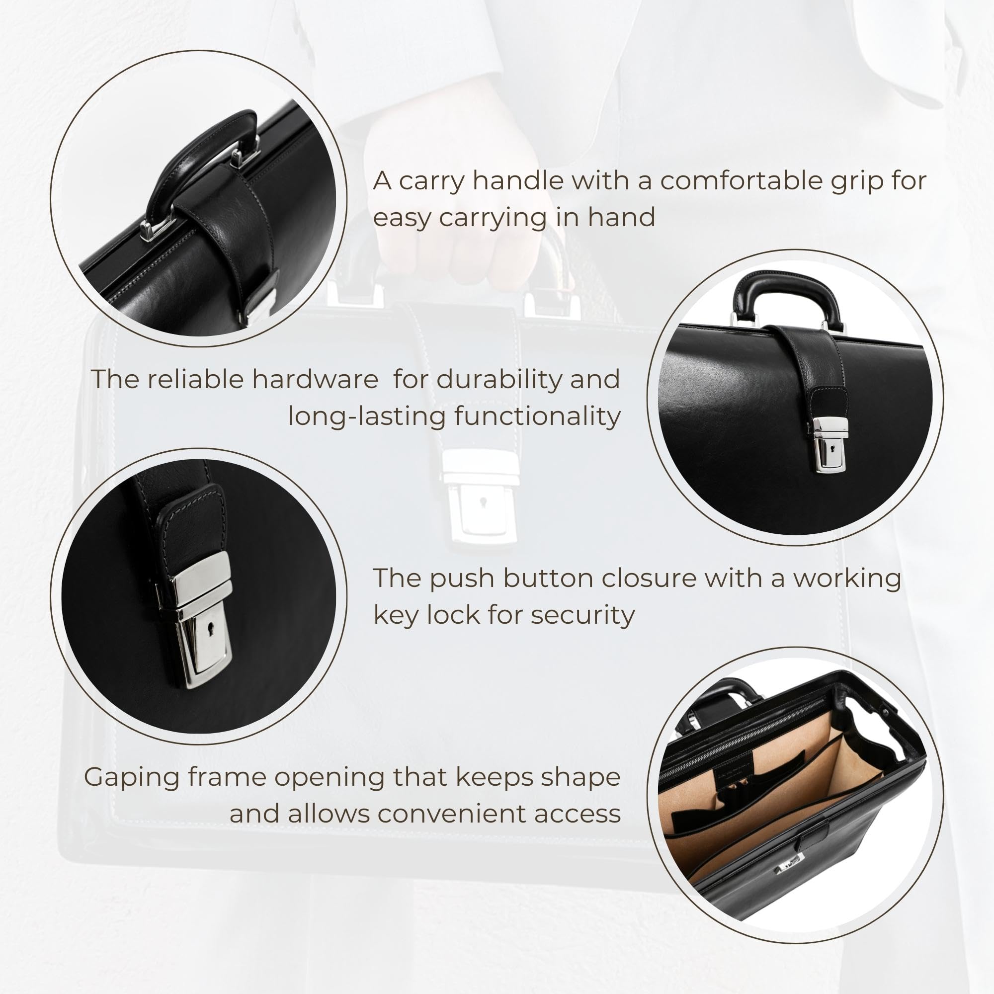 Time Resistance Leather Lawyer Briefcase - Italian Handmade Laptop Briefcase for Men and Women - Attache Case - Doctor Bag