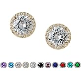SWEETV Cubic Zirconia Stud Earrings, 8mm Round Cut, Rhinestone Hypoallergenic Earrings for Women & Girls