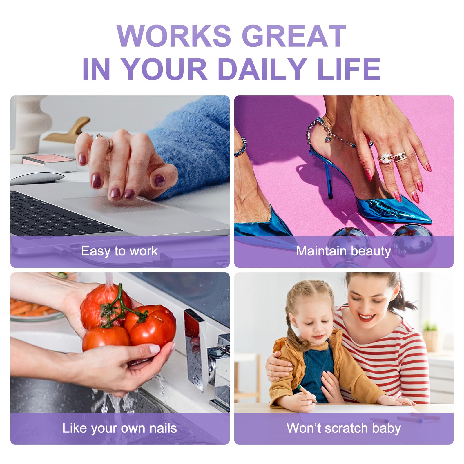 iBeautying Press on Nails - Chrome Magic Mirror Effect Green Purple Holo False Nails | Metallic Punk Medium Coffin Reusable Wear Fake Nails in 10 Sizes - 24 Nail Kit with Jelly Glue Pad - Image 8