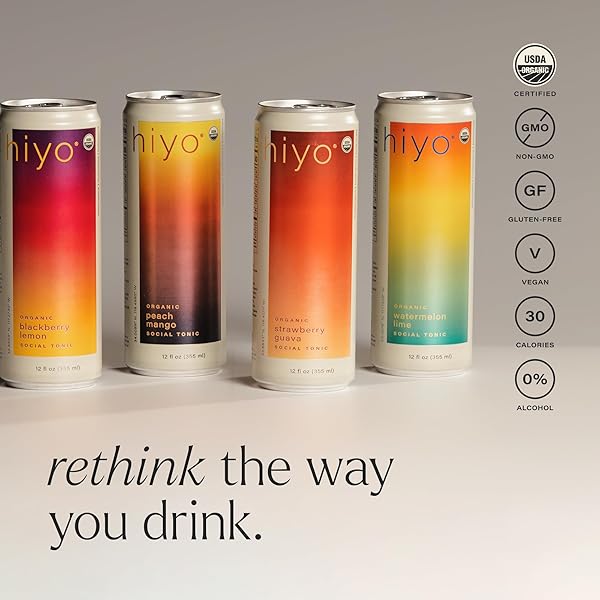 HIYO ORGANIC SOCIAL TONIC – WATERMELON LIME, 12 FZ – N.A. FUNCTIONAL SELTZER, SPARKLING WATER CRAFTED WITH ORGANIC ADAPTOGENS, NOOTROPICS & BOTANICALS
