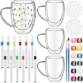 Didaey 4 Set Christmas Paint Your Own Glass Cups Kits Include 4 Glass Coffee Mug 24 Pcs DIY Markers 12 Colors Acrylic Paint with Brushes and Two Palette to Design for Christmas Gifts Birthday Party