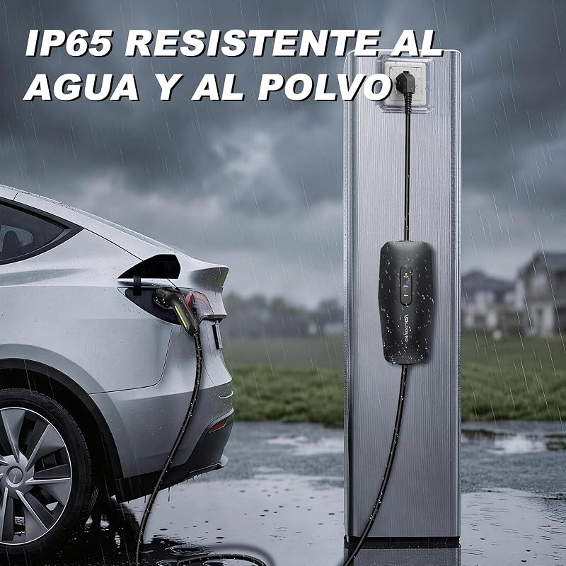 Cable Carga Coche Electrico, monofasico, portatil, Plug & Play, 16A, 7 m, IP65, Mode 2, para Mayoría EVs & PHEVS