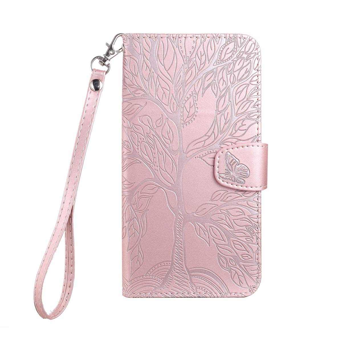 Tiyoo Flip Phone Case for iPhone 12mini, Shockproof Leather Wallet Case with The Tree of Life Pattern,Protective Phone Cover with Card Holder and Magnetic Closure, Phone Cover for iPhone 12 mini, Pink