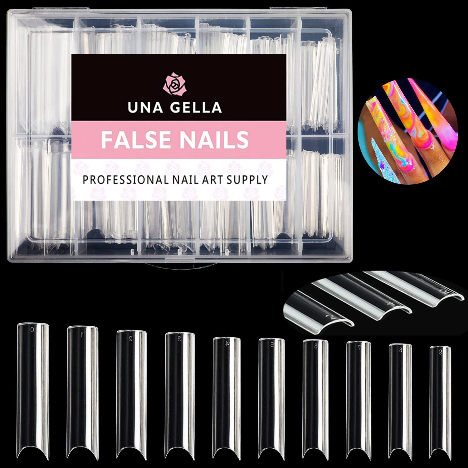 UNA GELLA Nail Tips Square XXL Tips 120 PCS No C Curve Gel Tips Extra Long Square Straight Nails Half Fake Nail Tips No Trace for Acrylic Nails Tips for Home DIY with Box