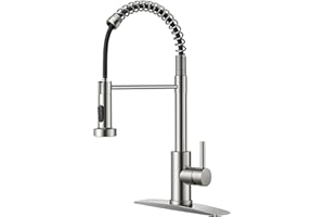 FORIOUS Kitchen Faucet with Pull Down Sprayer, Brushed Nickel Stainless Steel Kitchen Faucet, Utility Single Handle Spring Si