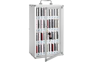 Glosen 36 Slots Phone Locker, Cell Phone Storage Cabinet Pocket Chart Lock Box with Key [Wall Mounted] [Aluminum Alloy] Mobile Phone Lockbox with Handle for Classroom Office Exam (Silver)
