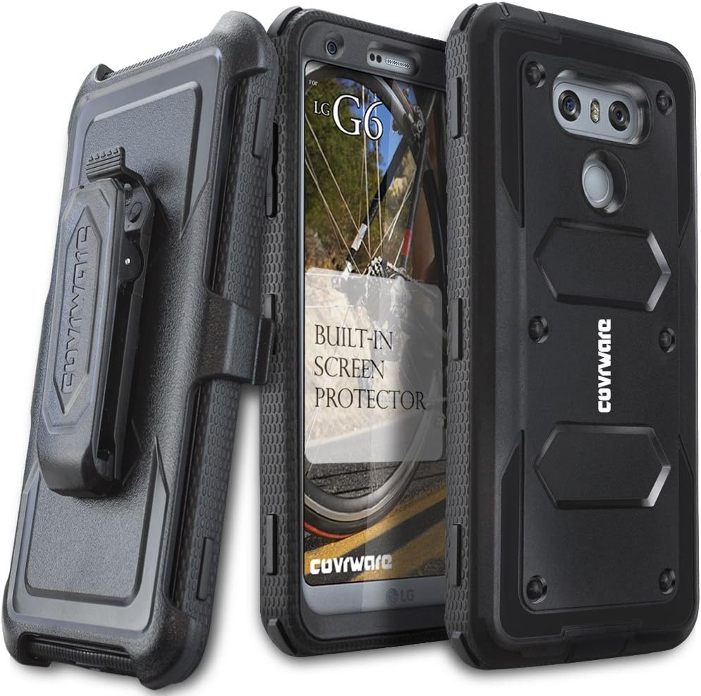 COVRWARE Aegis Series case for LG G6 with Built-in Screen Protector Heavy Duty Full-Body Rugged Holster Armor Case Belt Swivel Clip Kickstand, Black