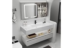 Floating Bathroom Vanity with Sink, Floating Solid Wood Bathroom Vanity, Modern Bathroom Vanity Cabinet & Intelligent LED Def