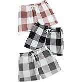 Verdusa Women's 3 Pack Fuzzy Buffalo Plaid Pajama Shorts Tie Front Elastic Waist Cute Sleep Lounge Pj Shorts